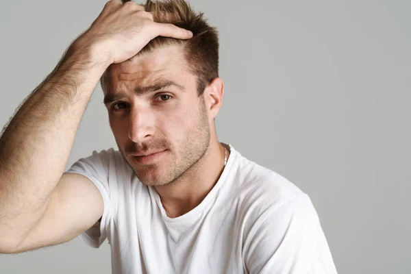 Portrait Redhead Masculine Man Posing Looking Camera Isolated Grey Background — Stock Photo, Image