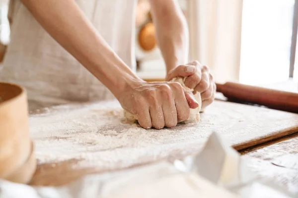 Close Young Girl Baking Kitchen Making Dough — Stock Photo, Image