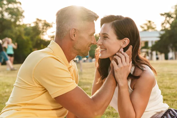 Portrait Lovely Middle Aged Couple Man Woman Looking Each Other — Stock Photo, Image