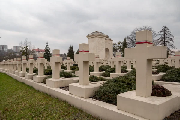 Weergave Van Poolse Militaire Begraafplaats Cmentarz Orlat Lychakiv Begraafplaats Stad — Stockfoto