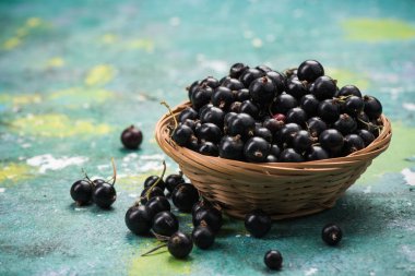 Sepet içinde taze olgun blackcurrant.