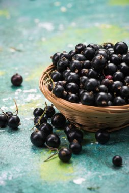 Sepet içinde taze olgun blackcurrant.