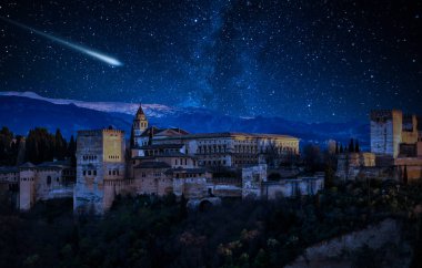 Perseid Meteor Shower over Alhambra clipart