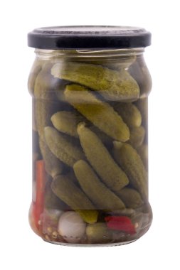 Korunmuş gıda salatalık,, beyaz izole ile jar