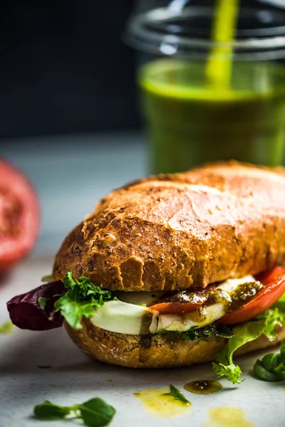 Pan Bocadillo Vegetariano Dieta Con Batido Desayuno — Foto de Stock