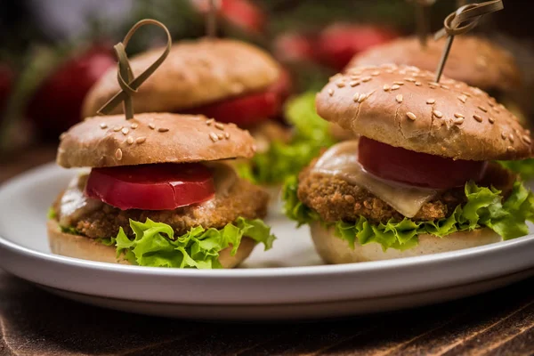 Mini Hambúrgueres Prato Comida Pub — Fotografia de Stock