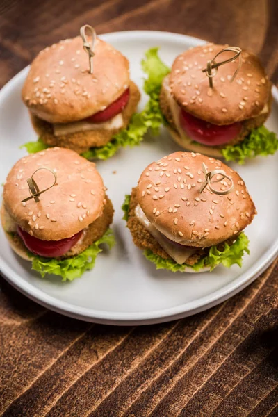 Mini Kuřecí Hamburgery Jídlo Bar Výčep — Stock fotografie