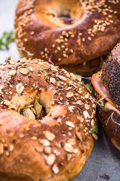 Hälsosam Kost Hembakade Bagels Nära Håll — Stockfoto