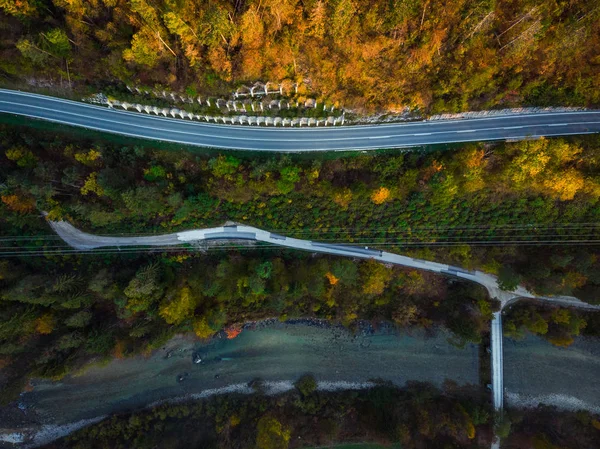 Asphaltstraße Durch Wald Herbst Von Oben Nach Unten — Stockfoto