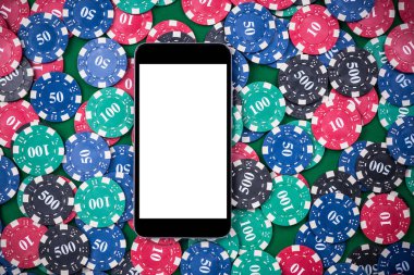 Sahte şablon scrren poker fişleri üzerinde yukarıya ile hareket eden aygıt.