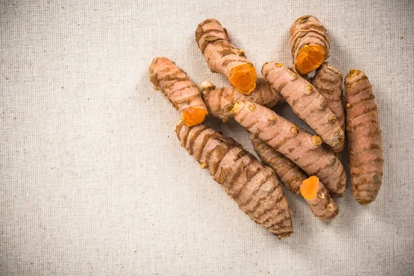 Curcuma Curcuma Radici Intere Stoffa Cucina — Foto Stock