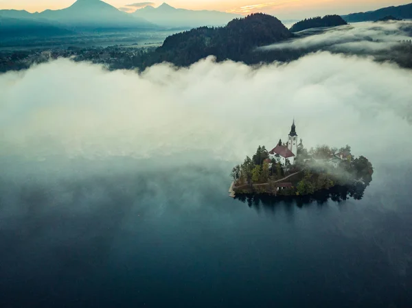 Castelo Sangue Lago Manhã Outono Nebulosa Slovenia — Fotografia de Stock