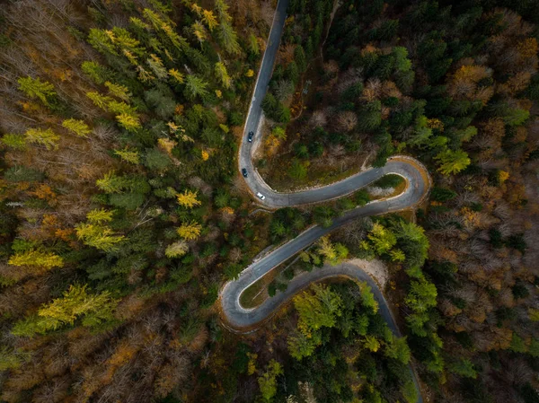 Ελικοειδή Δρόμο Στα Βουνά Δάση Φθινόπωρο Κηφήνας Θέα Από Ψηλά — Φωτογραφία Αρχείου