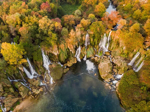 Cascada Kravica Colores Otoñales Vista Aérea Del Dron Bosnia Herzegovina — Foto de Stock