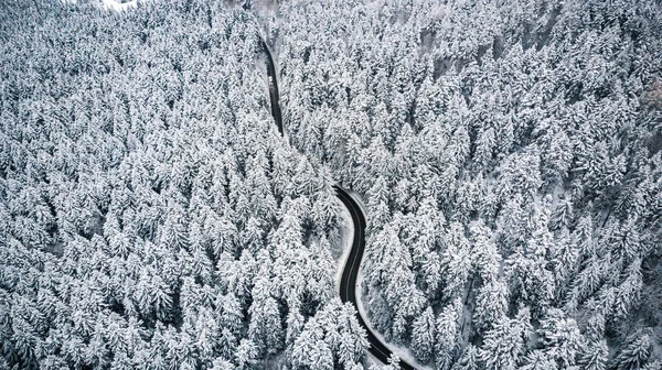 Ligne Route Sinueuse Dans Les Paysages Hiver Vue Aérienne — Photo