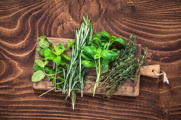 Fresh Organic Herbs Collection Wooden Table — Stock Photo, Image