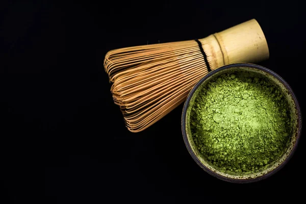 Miska Matcha Herbaty Bambusa Śmigać Miejsce — Zdjęcie stockowe
