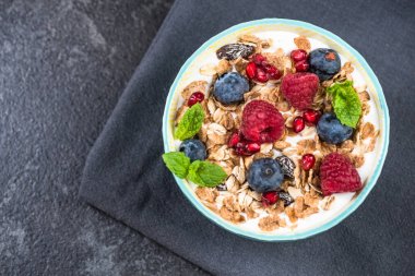 Hmemade sağlıklı Brunch veya kahvaltı kase, üst görünüm