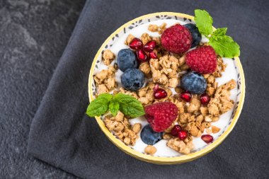 Hmemade sağlıklı Brunch veya kahvaltı kase, üst görünüm