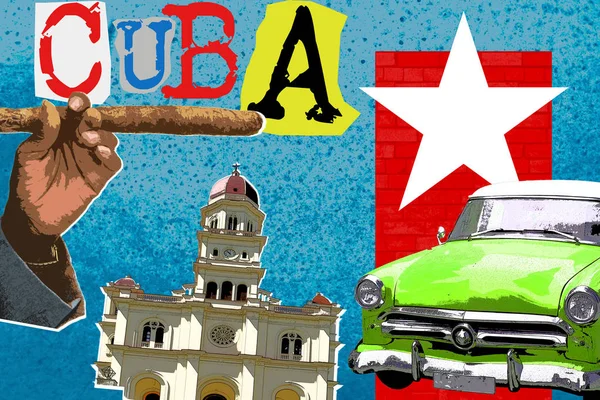 Cuba travel, Contemporary art collage, zine and comics culture — Stock Photo, Image