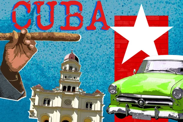 여행 쿠바, 현대적인 스타일 팝 아트 매거진 문화 개념 — 스톡 사진