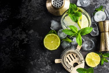 Barda Mojito yapımı için taze malzemeler ve araçlar