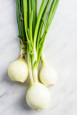 Mermer masada taze taze soğan