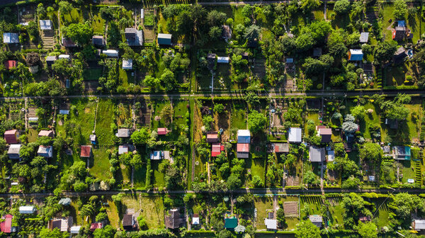 Tiny Plot Gardens, Ecology in big City, Aerial View.