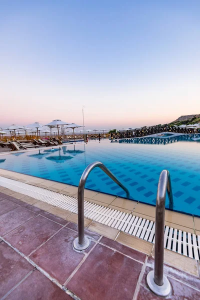 Entrance to Swiming Pool at Hotel Resort, Sunrise Blue Hour, Rho — Stock Photo, Image
