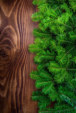 Noel Sınır Arka Plan . Ahşap Tahtada YeşilÇam Çelengi