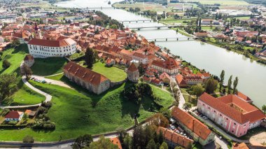 Ptuj Grad in Slovenia, Historic Old Town and Castle. Aerial Dron clipart