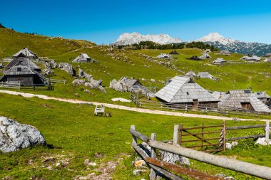 Velika Planina ya da Slovenya 'daki Büyük Çayırlık Platosu. Geleneksel A