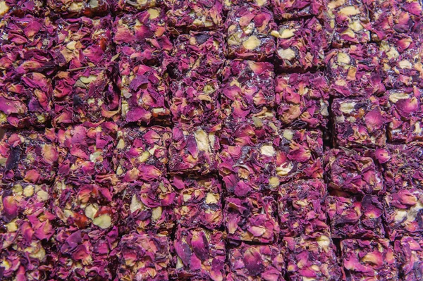 Турецкий Локум Лепестками Роз Фруктами — стоковое фото