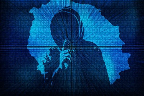 Silhouette Eines Hackers Auf Einem Hintergrund Mit Binärcode lizenzfreie Stockfotos