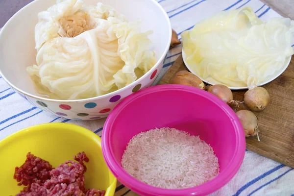 Preparing Meat Rolls Sour Cabbage — Stock Photo, Image