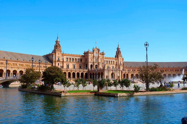 The pavilion buildings within the Spain Square or Plaza de Espana in Seville city, Andalusia region, Spain