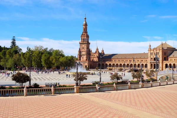 The pavilion buildings within the Spain Square or Plaza de Espana in Seville city, Andalusia region, Spain