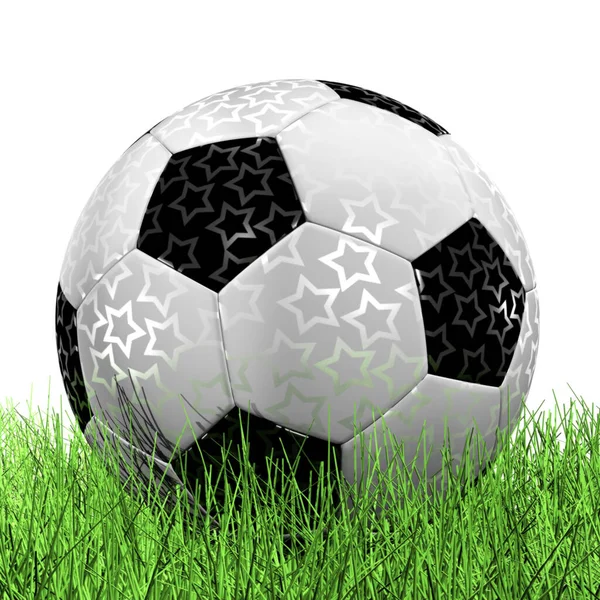 一个白色背景3D插图上的草地足球 — 图库照片