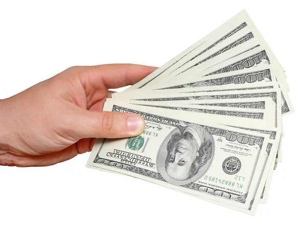 Pengar Handen Dollar Vit Bakgrund — Stockfoto