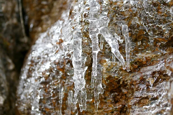 Jégcsapok Fal Franciaország Hegyei Télen — Stock Fotó