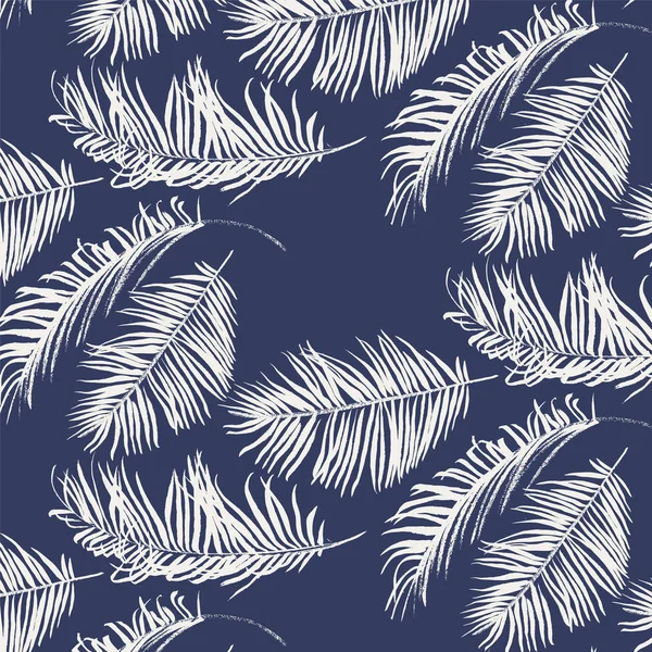 Blue and white palm leaves pattern — Stock Vector