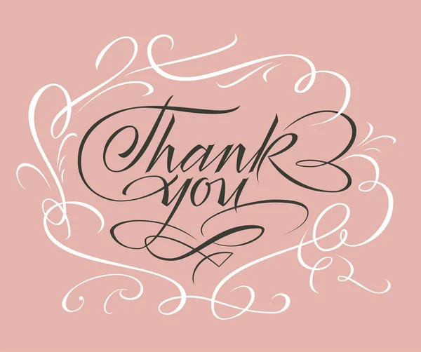 Thank you lettering in white calligraphic frame — Stock Vector