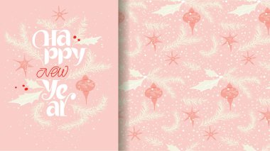Mutlu yeni yıl kartı ve desen yazı