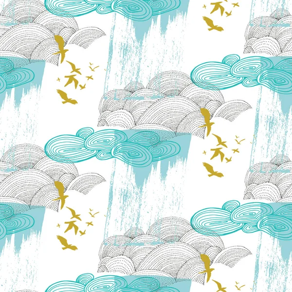 Cloud pattern with birds — Stock Vector