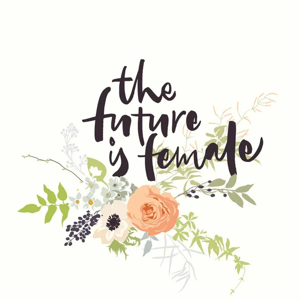 The future is female lettering with flowers — Stock Vector