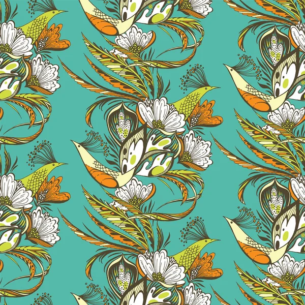 Paradis motif fleur et oiseaux — Image vectorielle