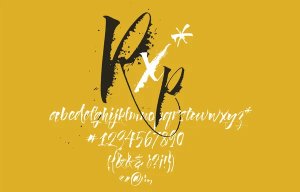 Expressief kalligrafisch script. Blots, spatten. — Stockvector