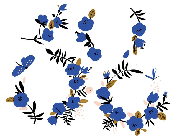 Abstract blue flowers wreaths. — Stock Vector