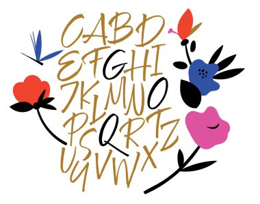 El yazısı yazı tipi. Script. Latince kaligrafik set