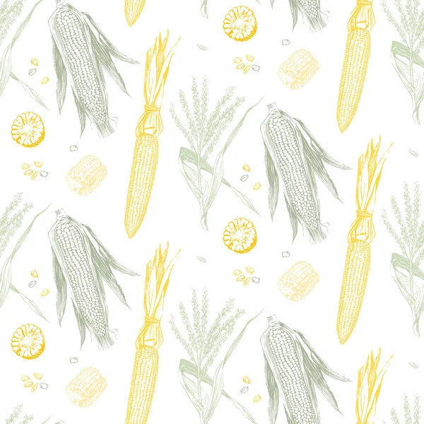 Maïs sur l'épi motif vintage sans couture — Image vectorielle